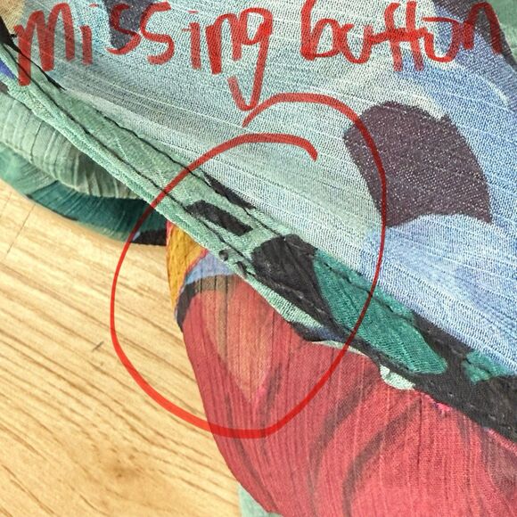 Chico’s Sheer Floral Ruffle Blouse Womens Size 8 Beaded Trim Tropical Office - Picture 5 of 10